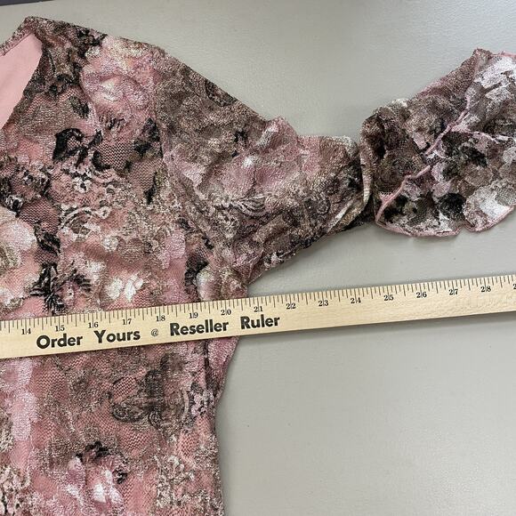Dressbarn Top 1X Pink Floral Lace Bell Sleeve Sheer Layers Fairy Grunge Vtg Y2K - Picture 9 of 14